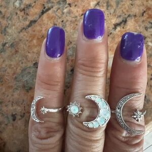 Silver Celestial Ring Set with Moon and stars